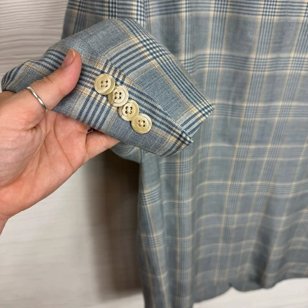George Bass Ermenegildo Zegna Silk & Linen Blue Gray Plaid Blazer 45R‎
